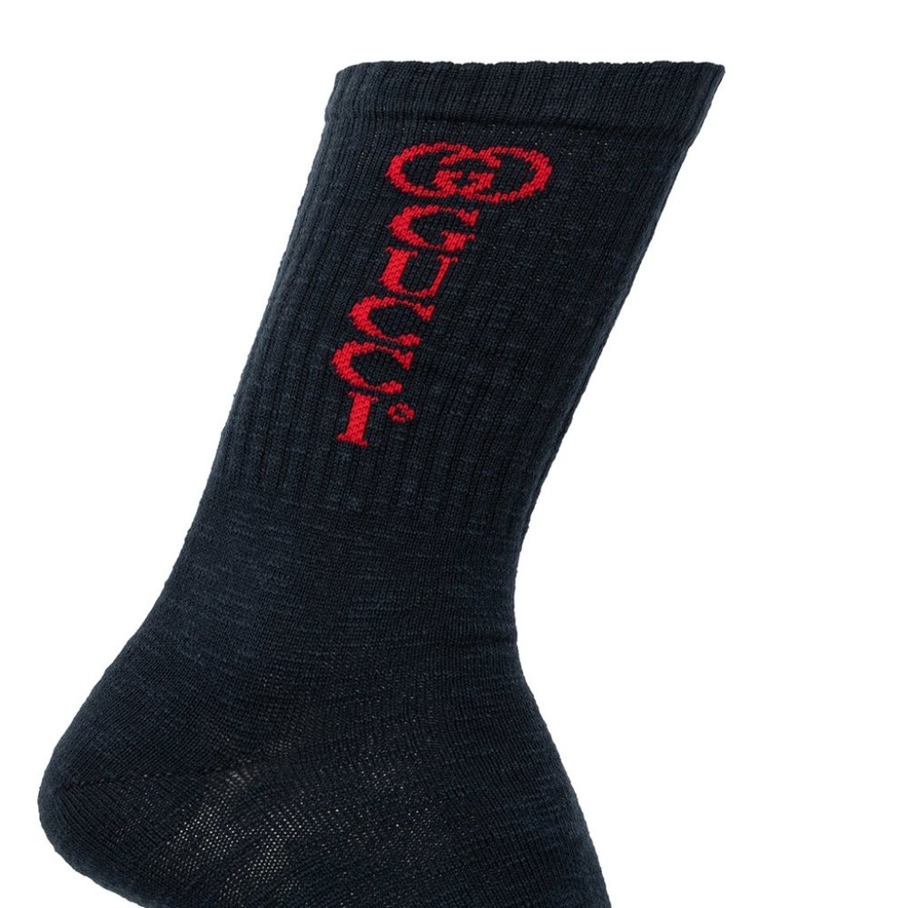 Gucci Socks With Red Gucci Logo and Interlocking GG in Navy